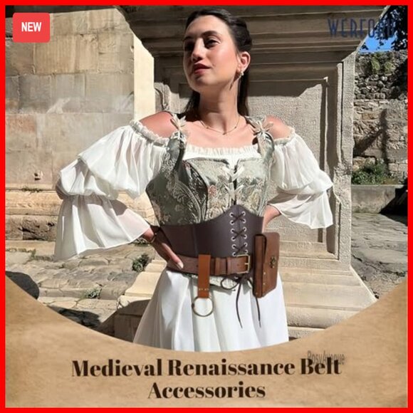 Adjustable Medieval Corset Belt with Pouch Bag, Faux Leather, Costume Accessory main image 7